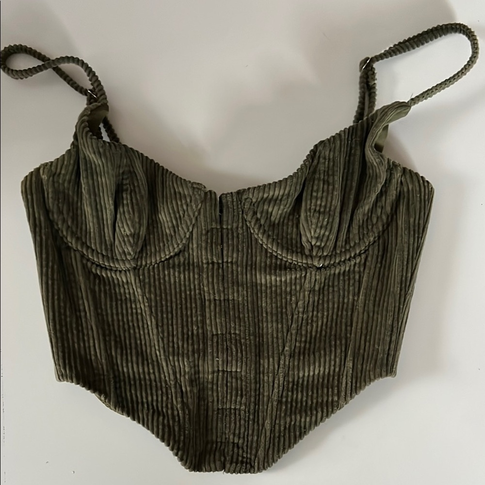 WHITE FOX Olive Green Ribbed Corset Top